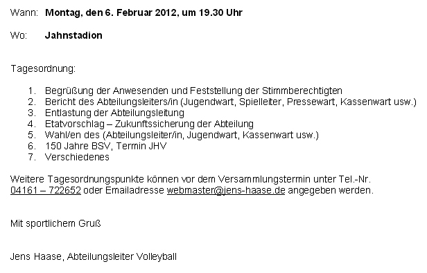 Einladung JHV 2012